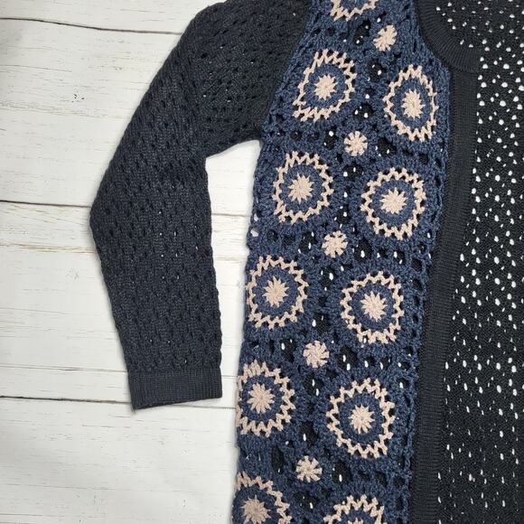 B Sharp Y2K Crochet Open Knit Cardigan Black Blue Geometric Mohair Large - Picture 6 of 8